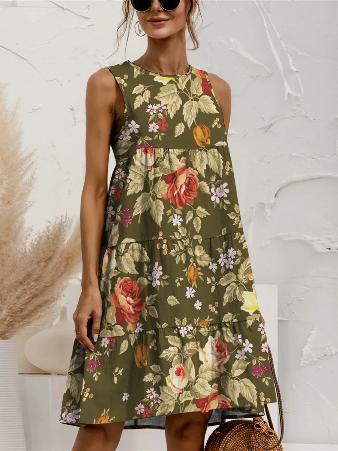 🌺 Tiered Printed Round Neck Sleeveless Dress 🌺