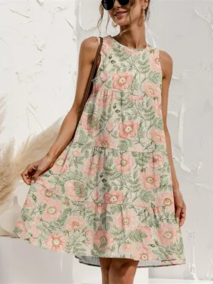🌺 Tiered Printed Round Neck Sleeveless Dress 🌺