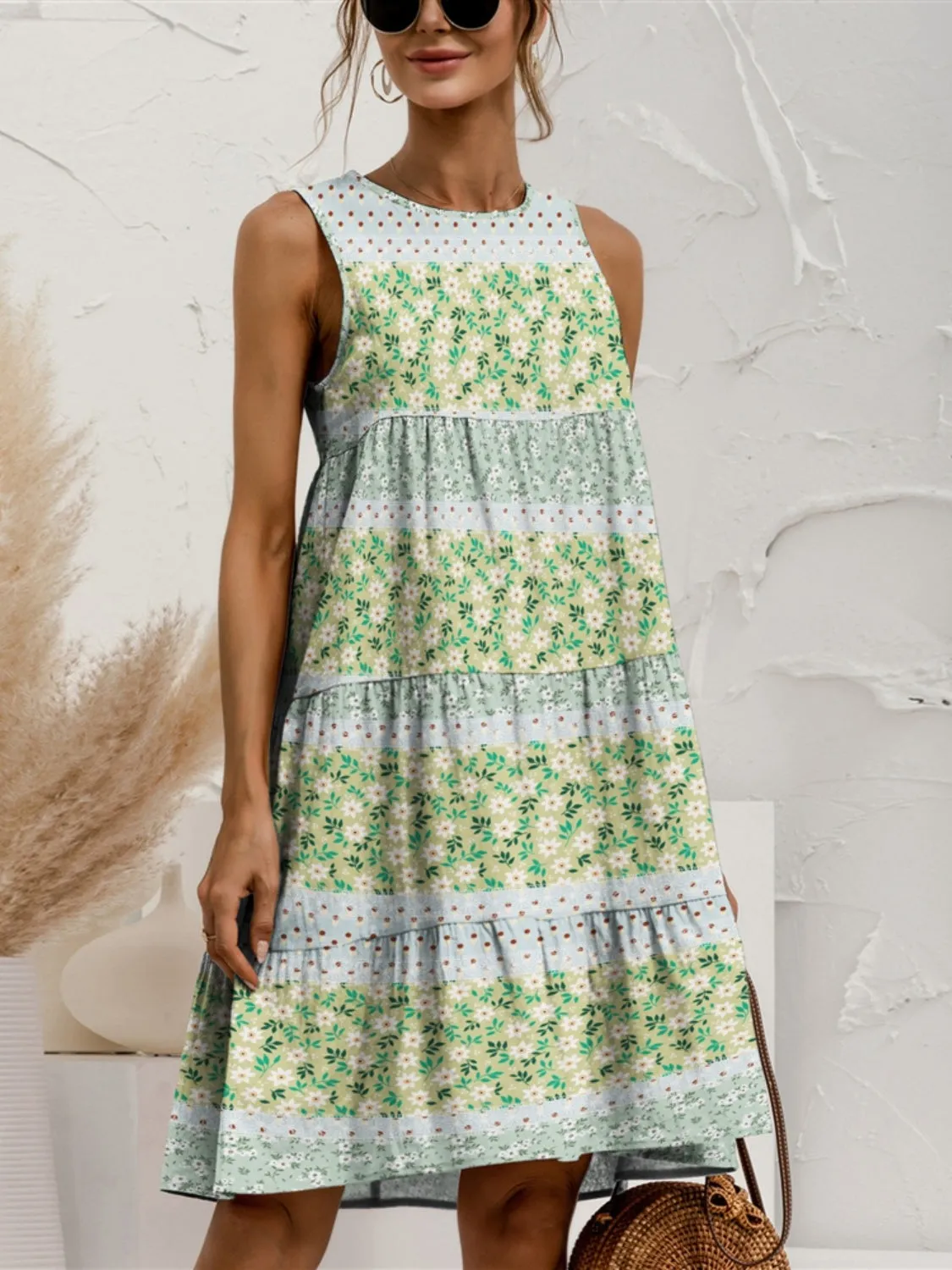 🌺 Tiered Printed Round Neck Sleeveless Dress 🌺