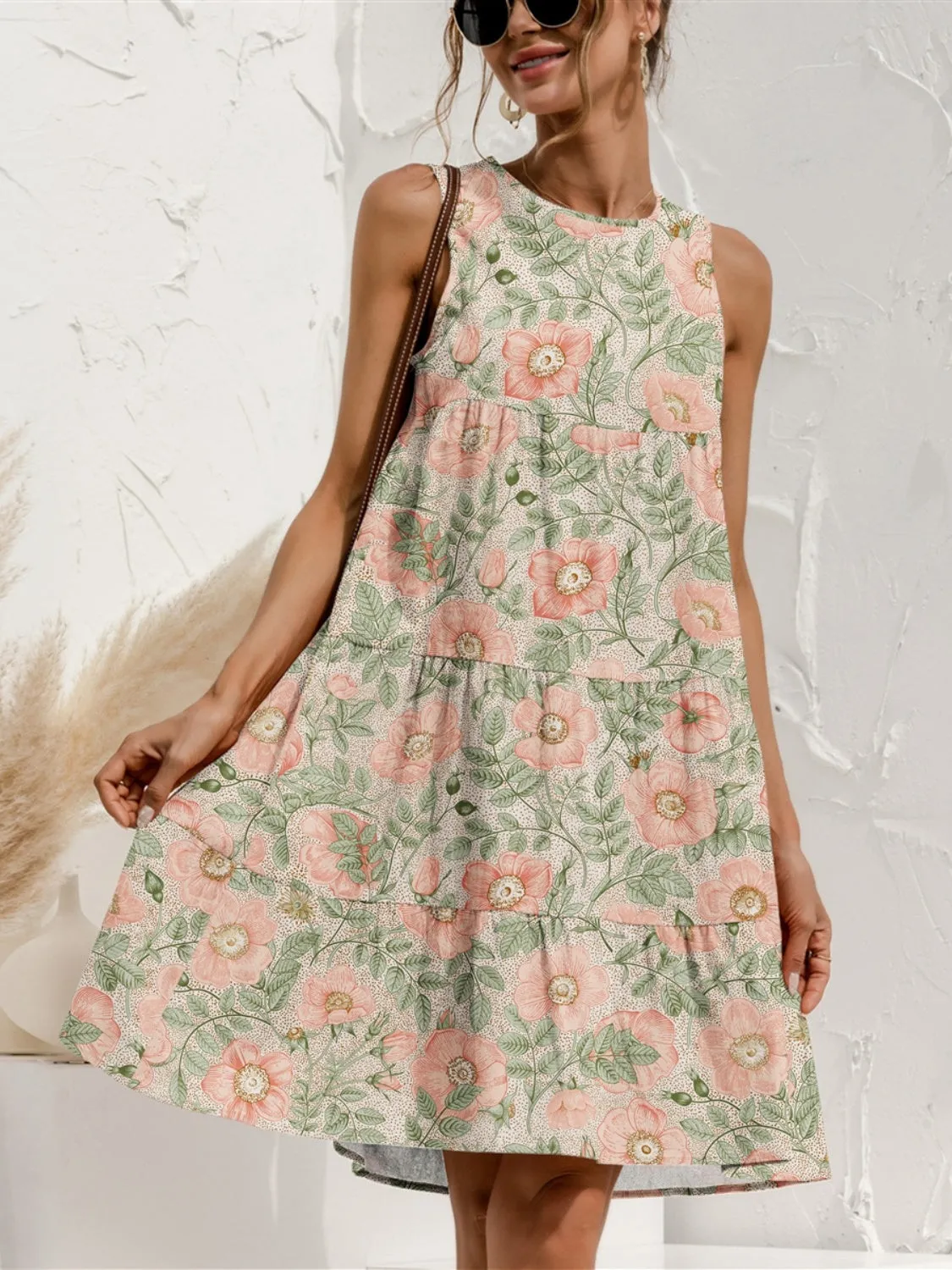 🌺 Tiered Printed Round Neck Sleeveless Dress 🌺
