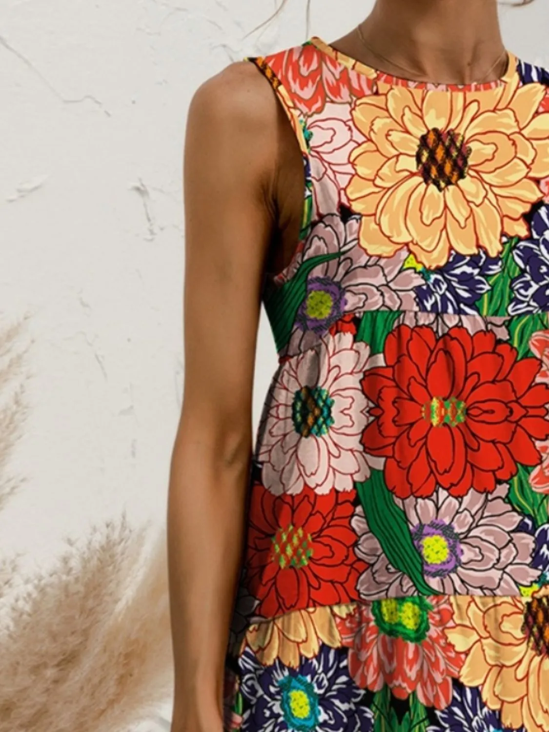 🌺 Tiered Printed Round Neck Sleeveless Dress 🌺