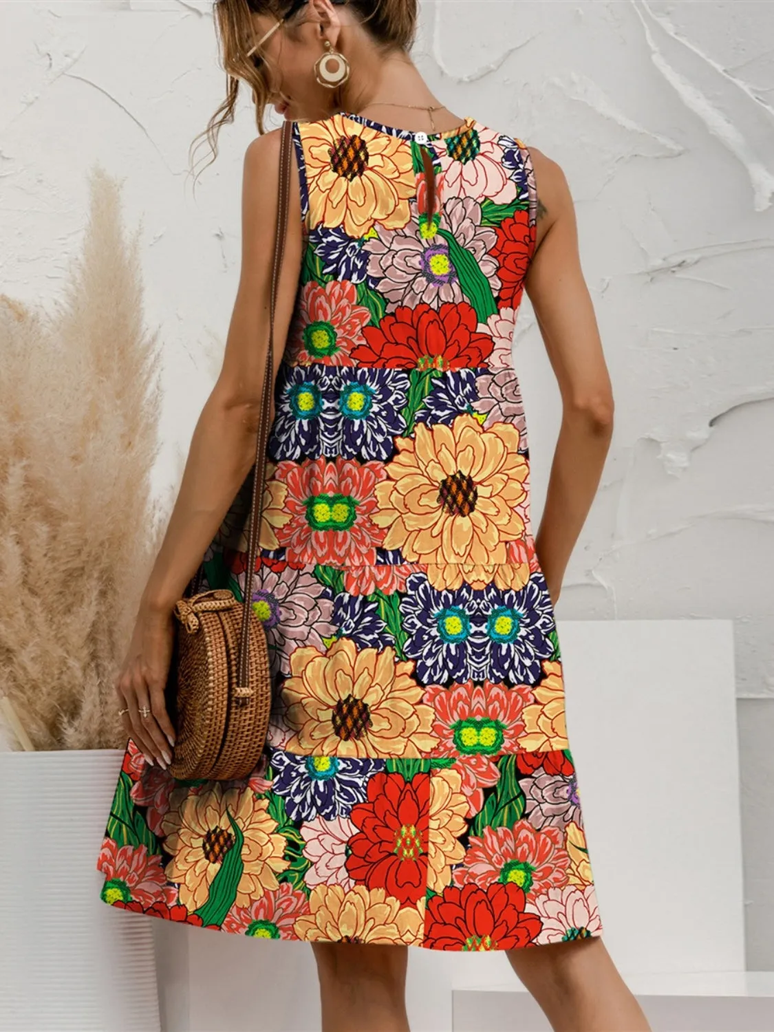 🌺 Tiered Printed Round Neck Sleeveless Dress 🌺