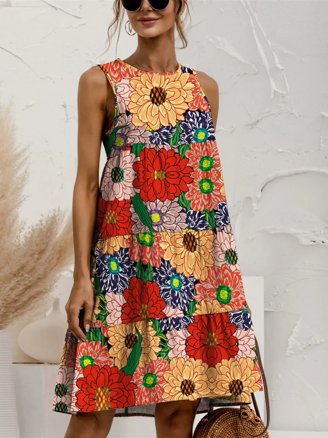 🌺 Tiered Printed Round Neck Sleeveless Dress 🌺