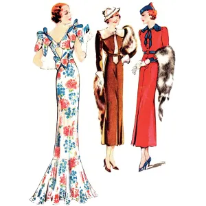 1930's Sewing Pattern, Women’s Two Dresses & Evening Dress & Coat- Bust: 36” (91.5cm)