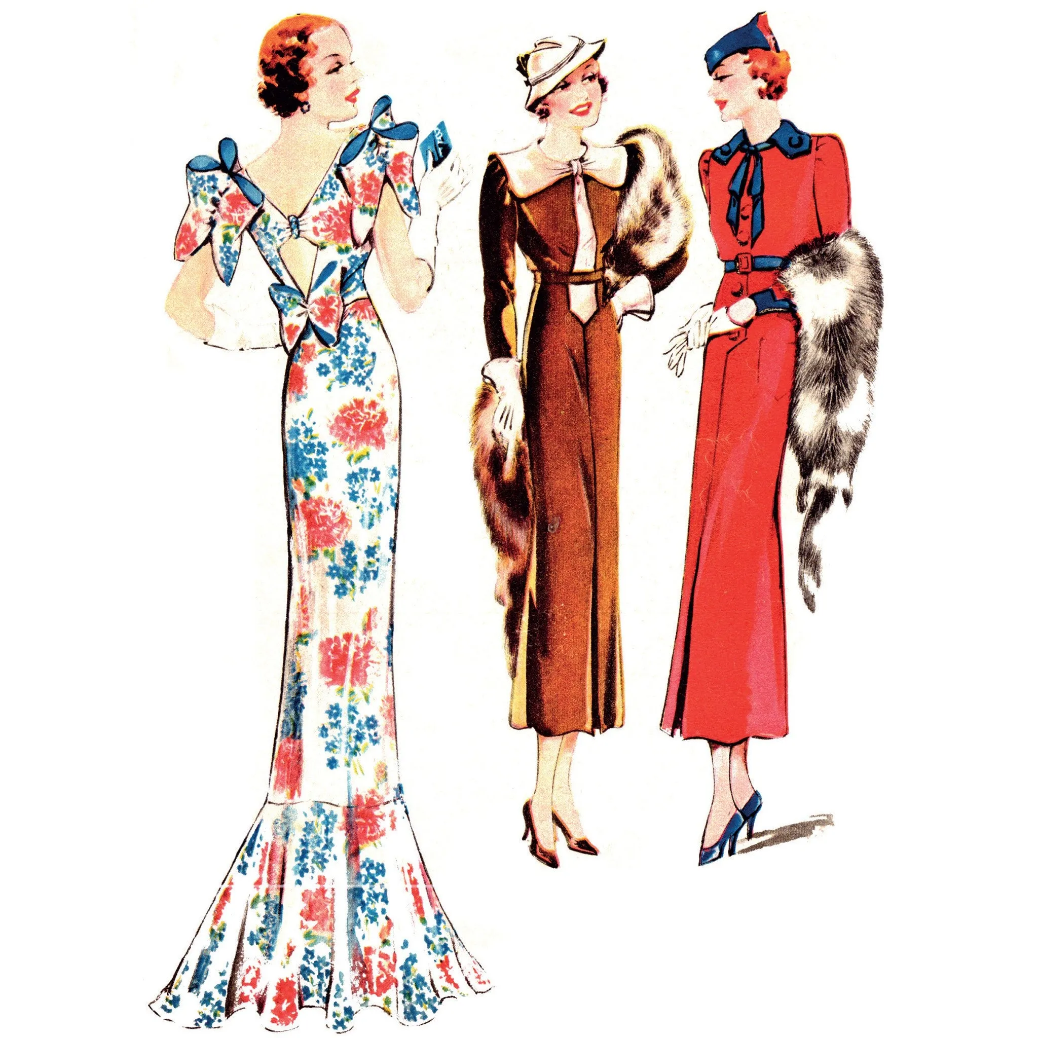 1930's Sewing Pattern, Women’s Two Dresses & Evening Dress & Coat- Bust: 36” (91.5cm)