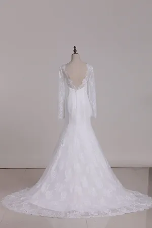 2024 Mermaid Long Sleeves Tulle Wedding Dresses With Applique