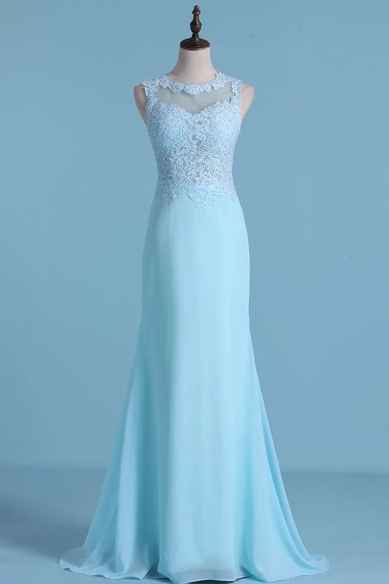 2024 Open Back Scoop Prom Dresses Spandex Mermaid With Applique