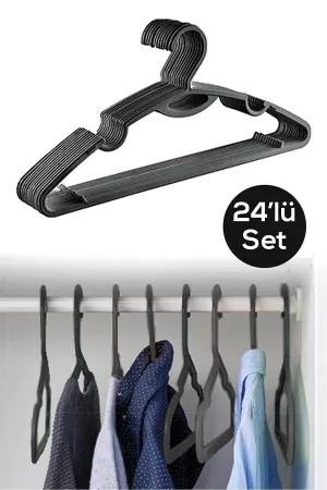 24 Pieces Plastic Hanger - Clothes Shirt Trousers Hanger Black Hanger