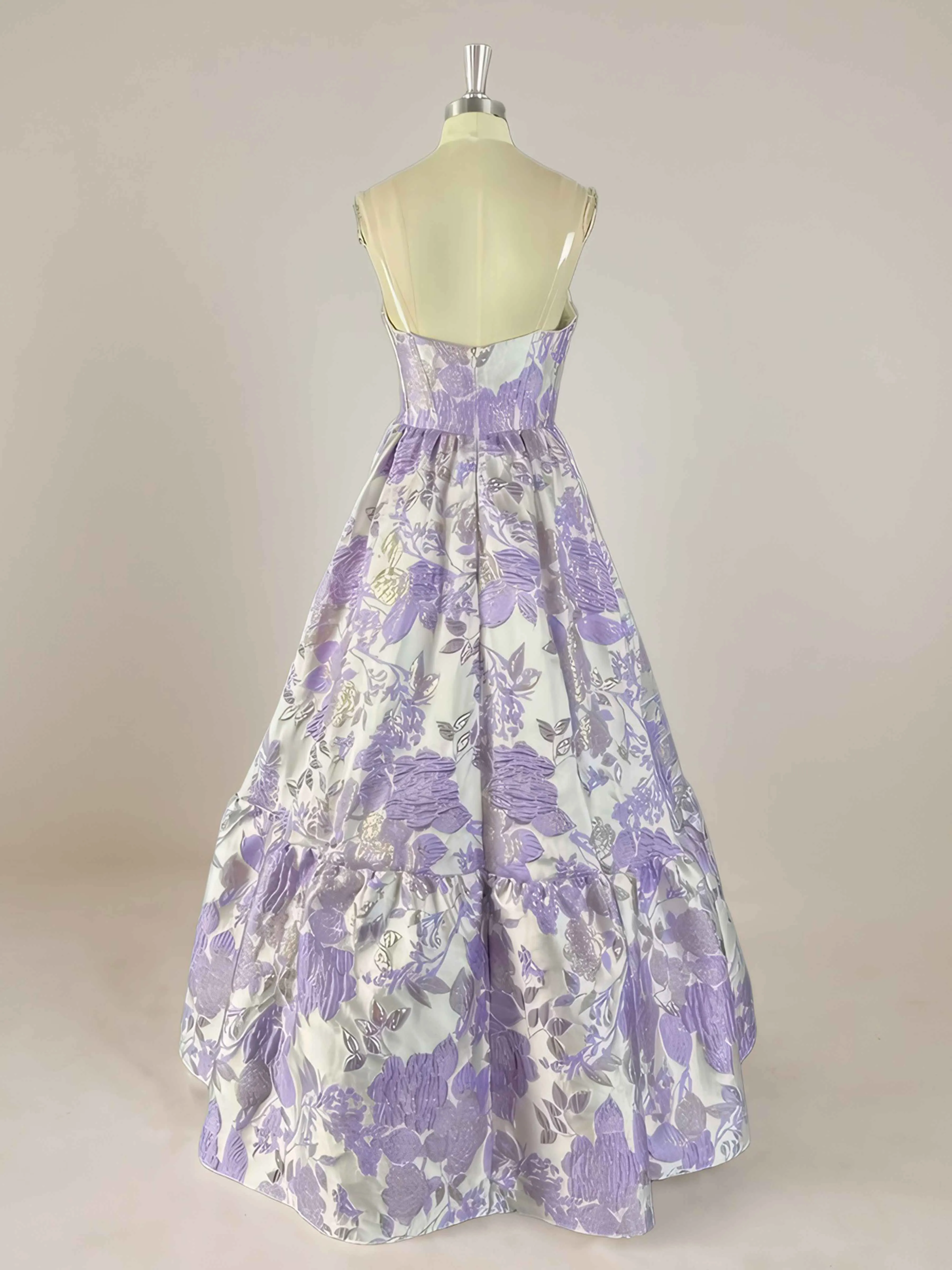 Aliza Chic Strapless Floral Chiffon Long Prom Dresses