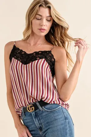 And The Why Stripe Print with Lace Cami In Stripe