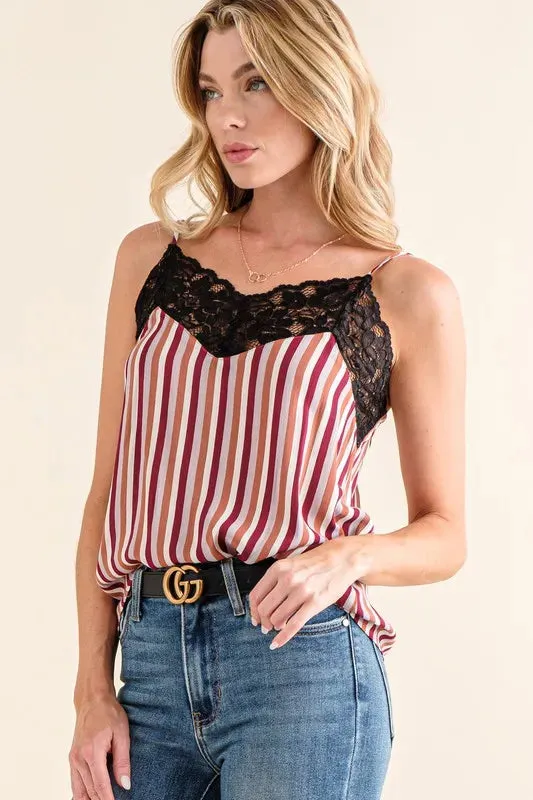 And The Why Stripe Print with Lace Cami In Stripe