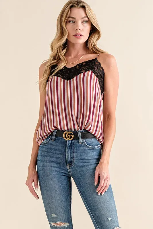 And The Why Stripe Print with Lace Cami In Stripe