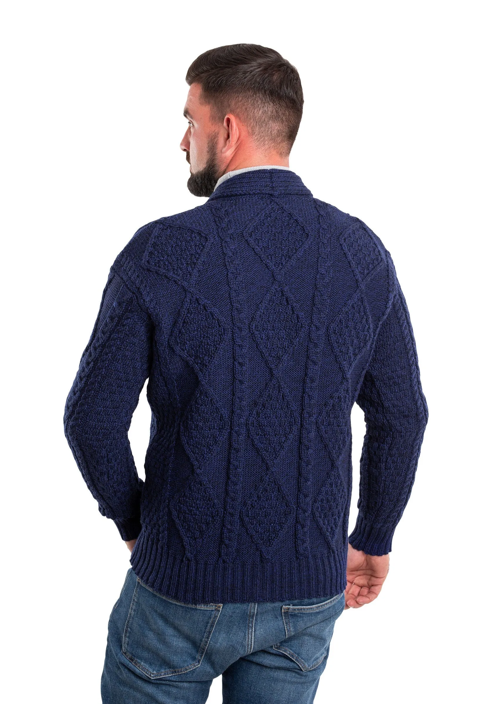 Aran Men's Shawl Button Cardigan | Blue
