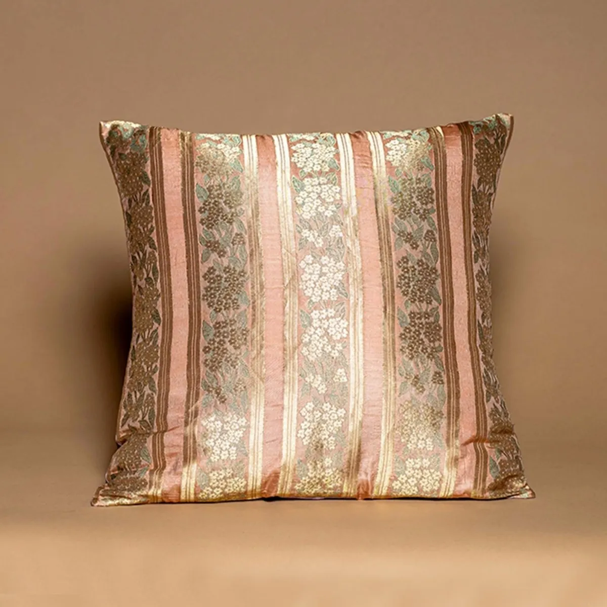 Banarasi Silk Cushion Cover in Tea-Rose