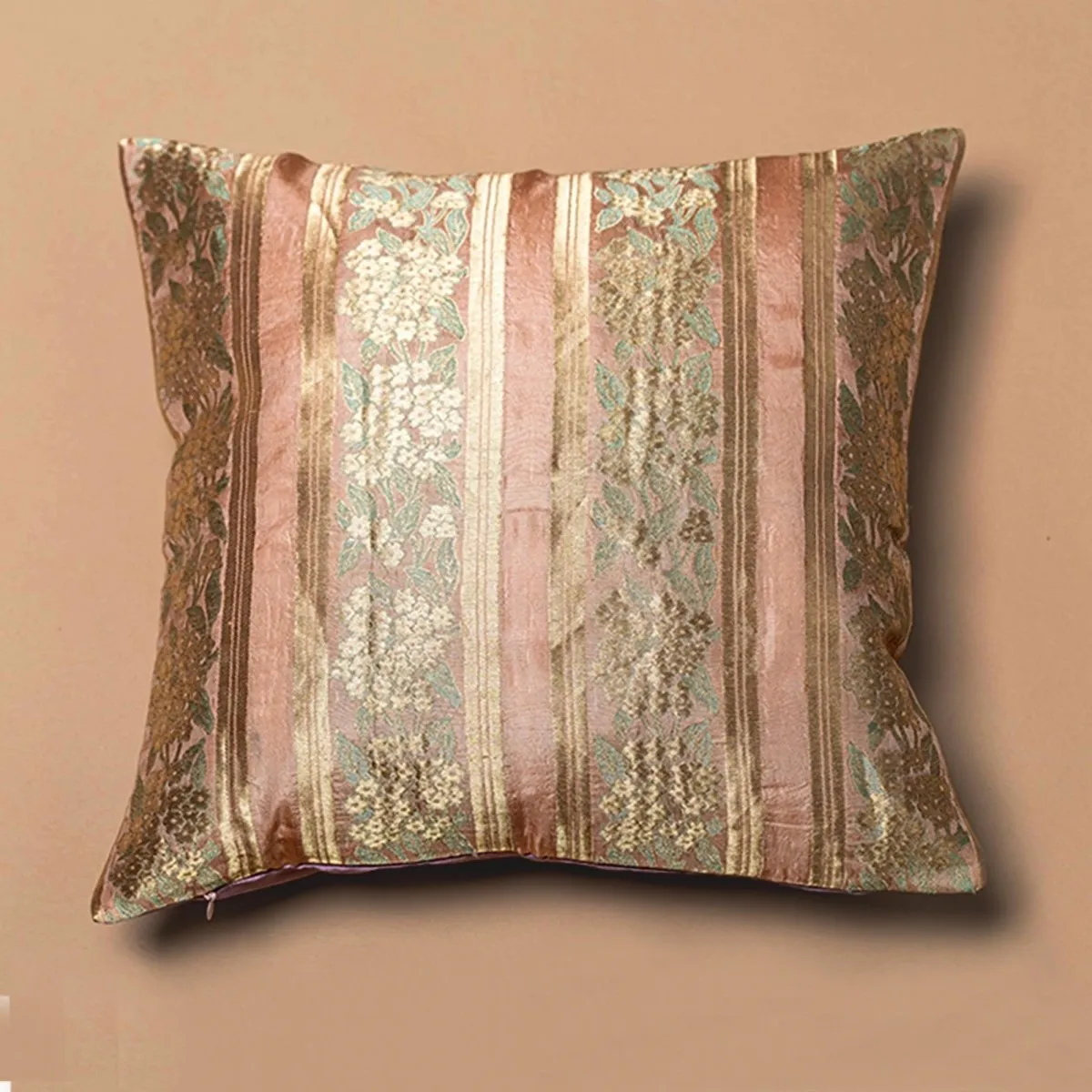 Banarasi Silk Cushion Cover in Tea-Rose