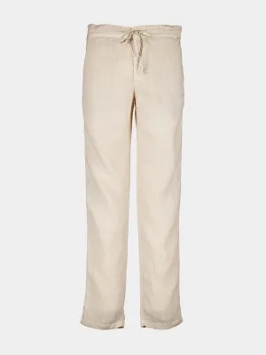 Beige Linen Drawstring Pants