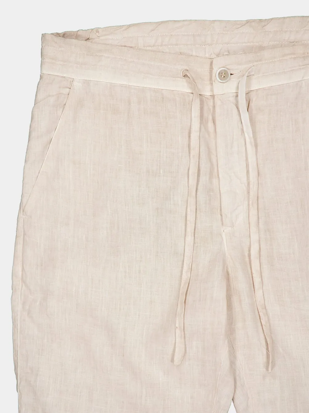 Beige Linen Drawstring Pants
