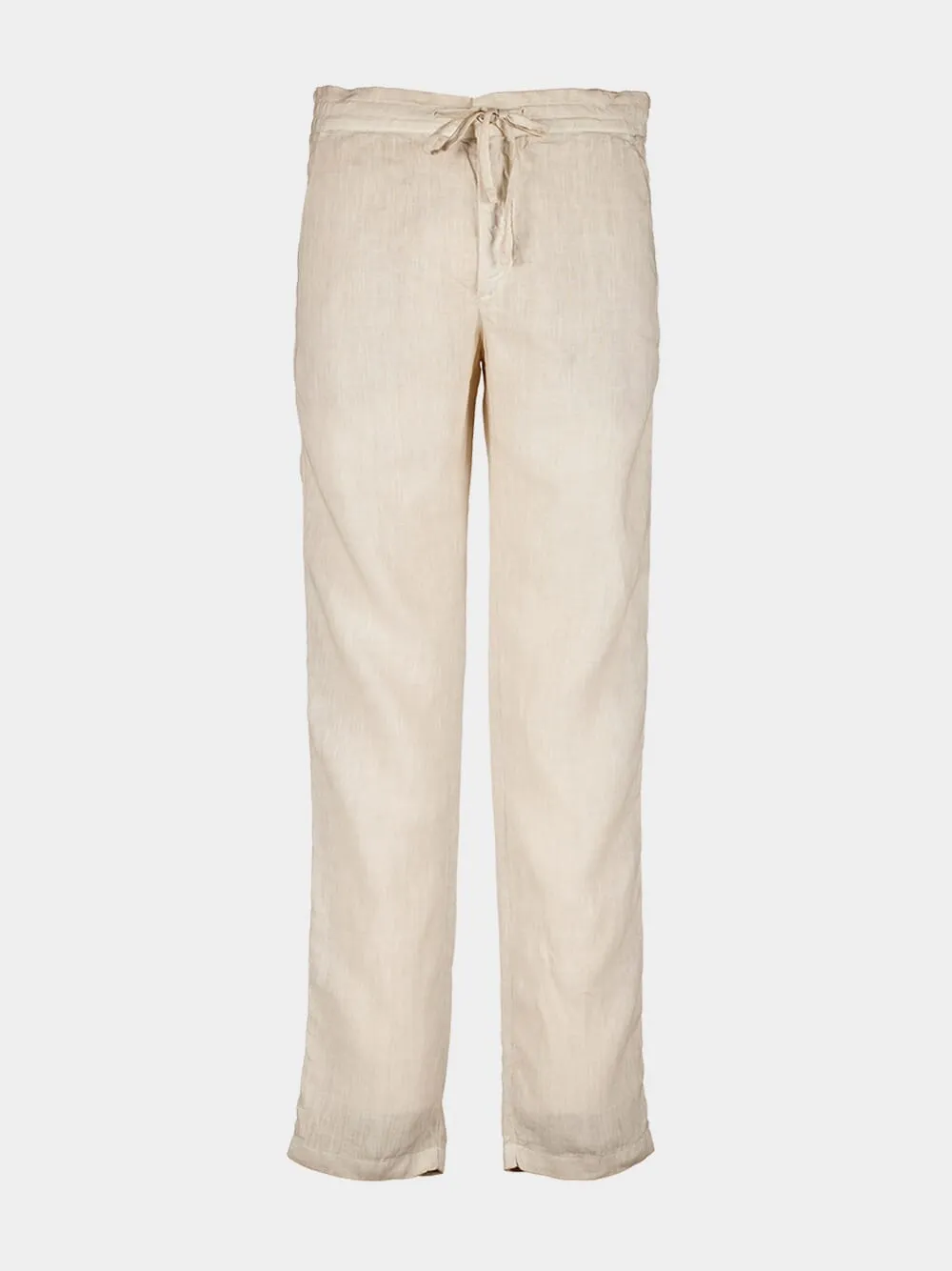 Beige Linen Drawstring Pants