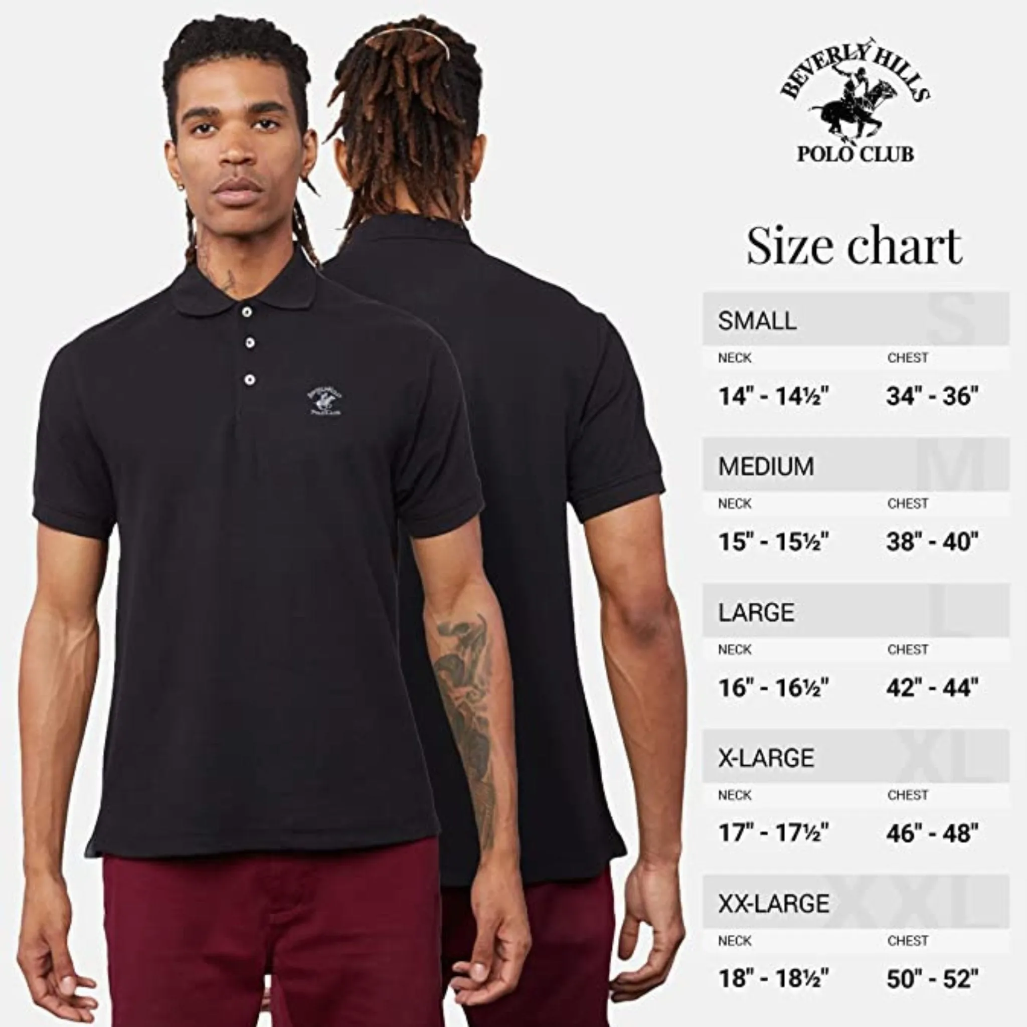 Beverly Hills Polo Shirts for Men – Pique Men Short Sleeve Polo Shirt- Black