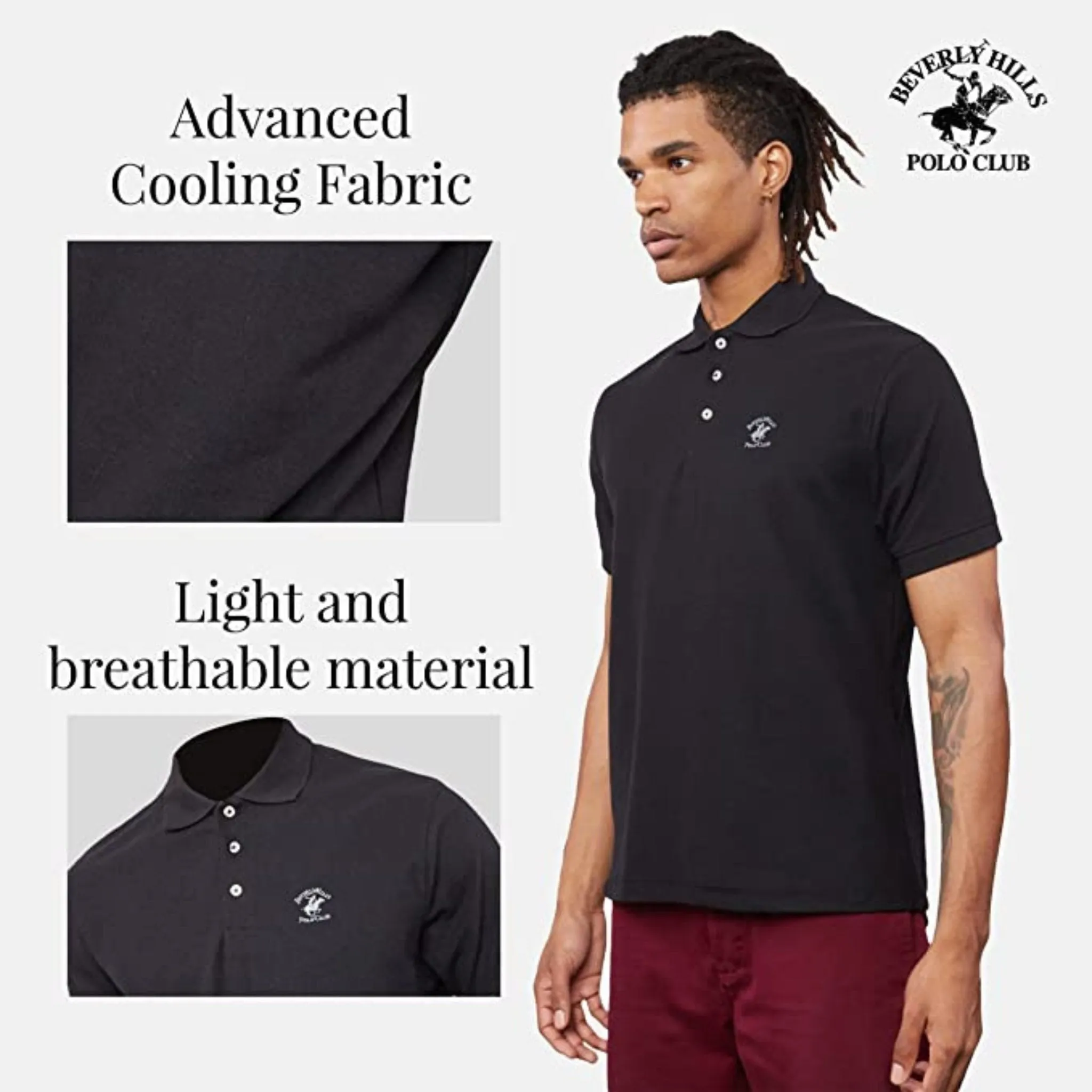 Beverly Hills Polo Shirts for Men – Pique Men Short Sleeve Polo Shirt- Black