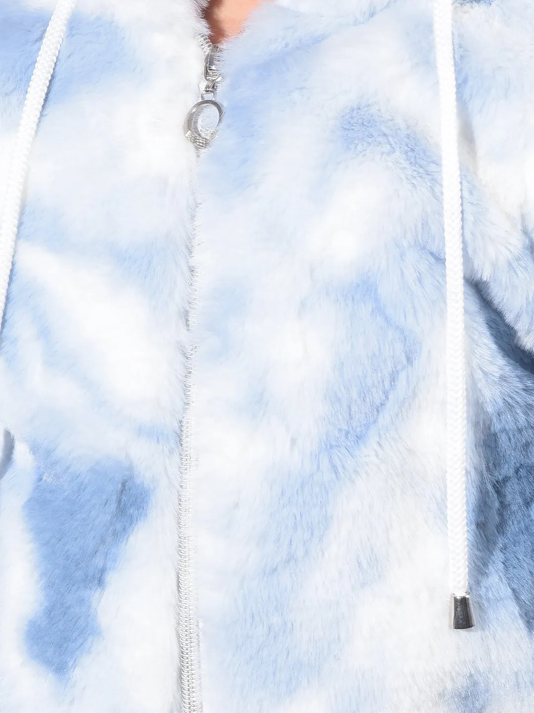 Blue Hooded Fur Jacket