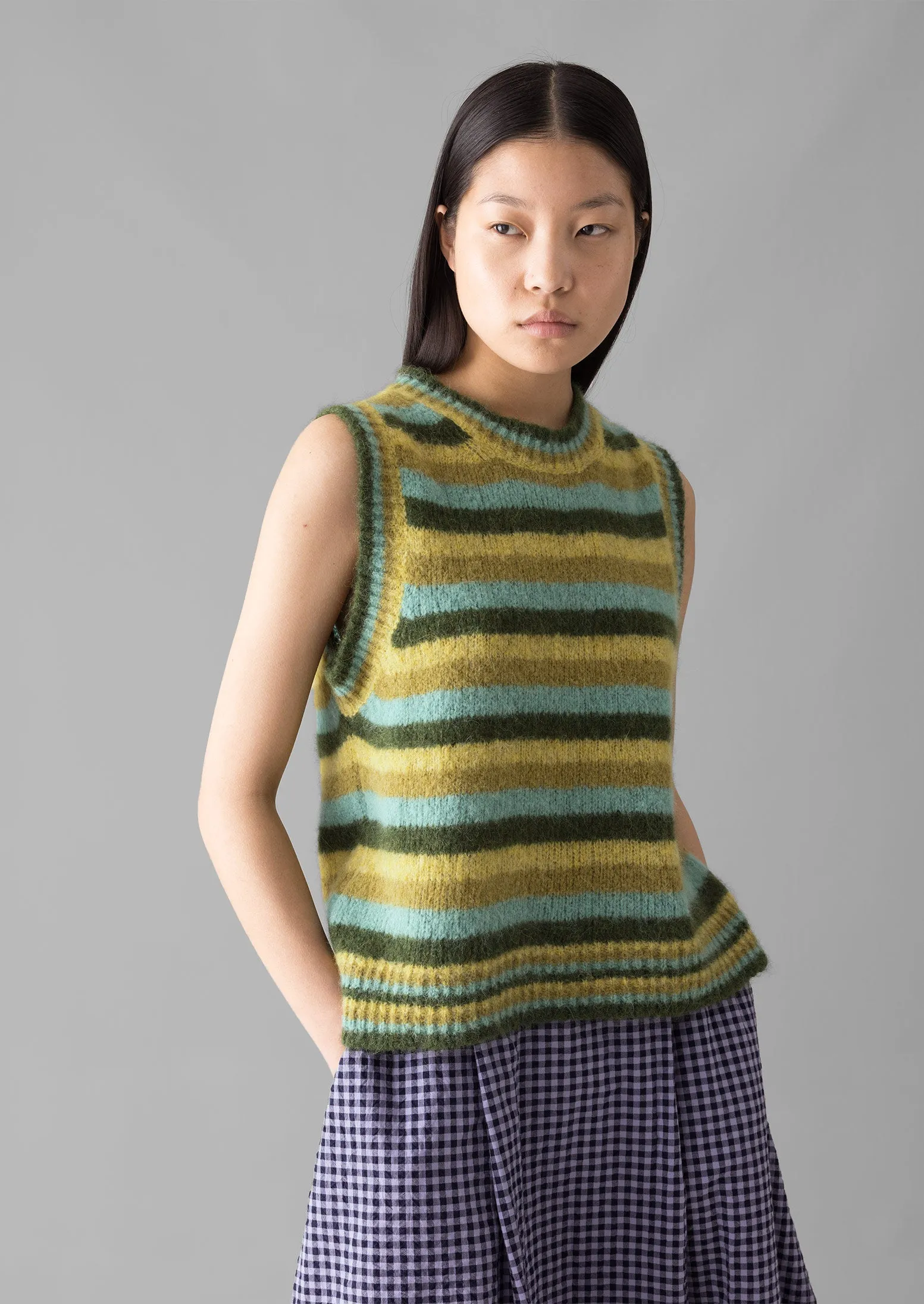 Olive Multi Striped Tank Top in Brushed Alpaca Blend