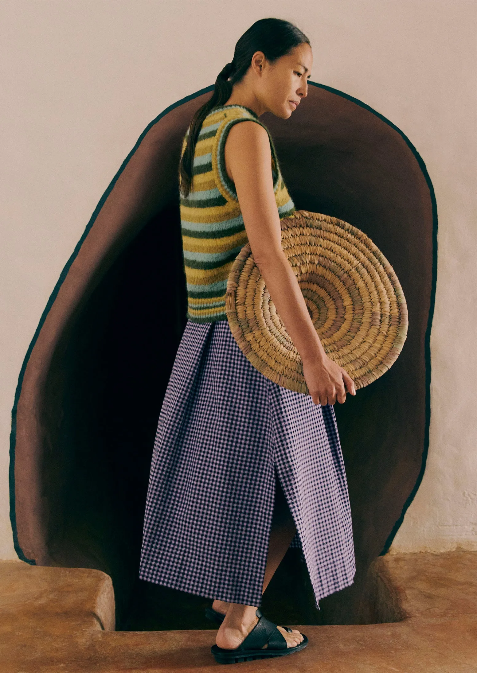 Olive Multi Striped Tank Top in Brushed Alpaca Blend