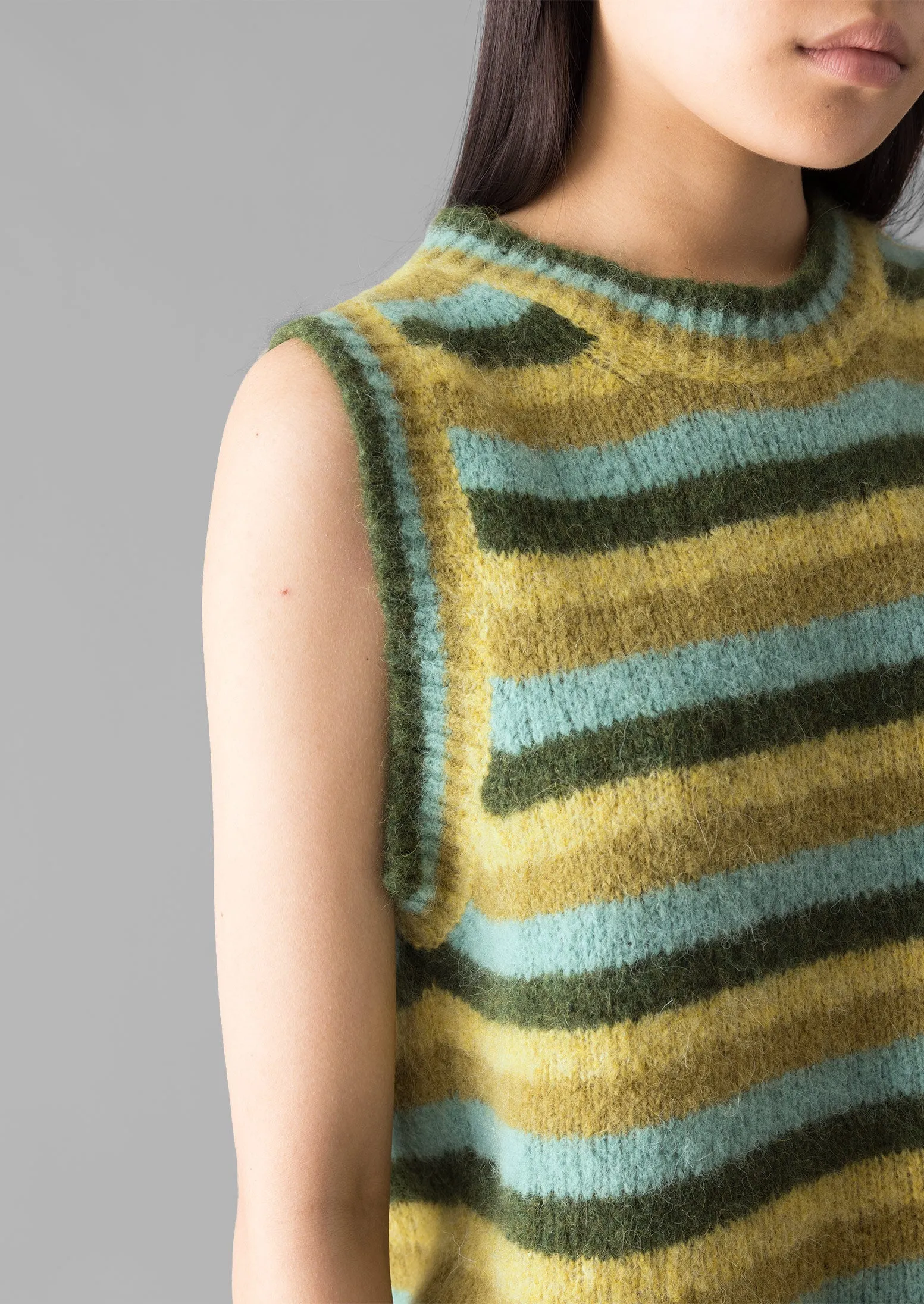 Olive Multi Striped Tank Top in Brushed Alpaca Blend