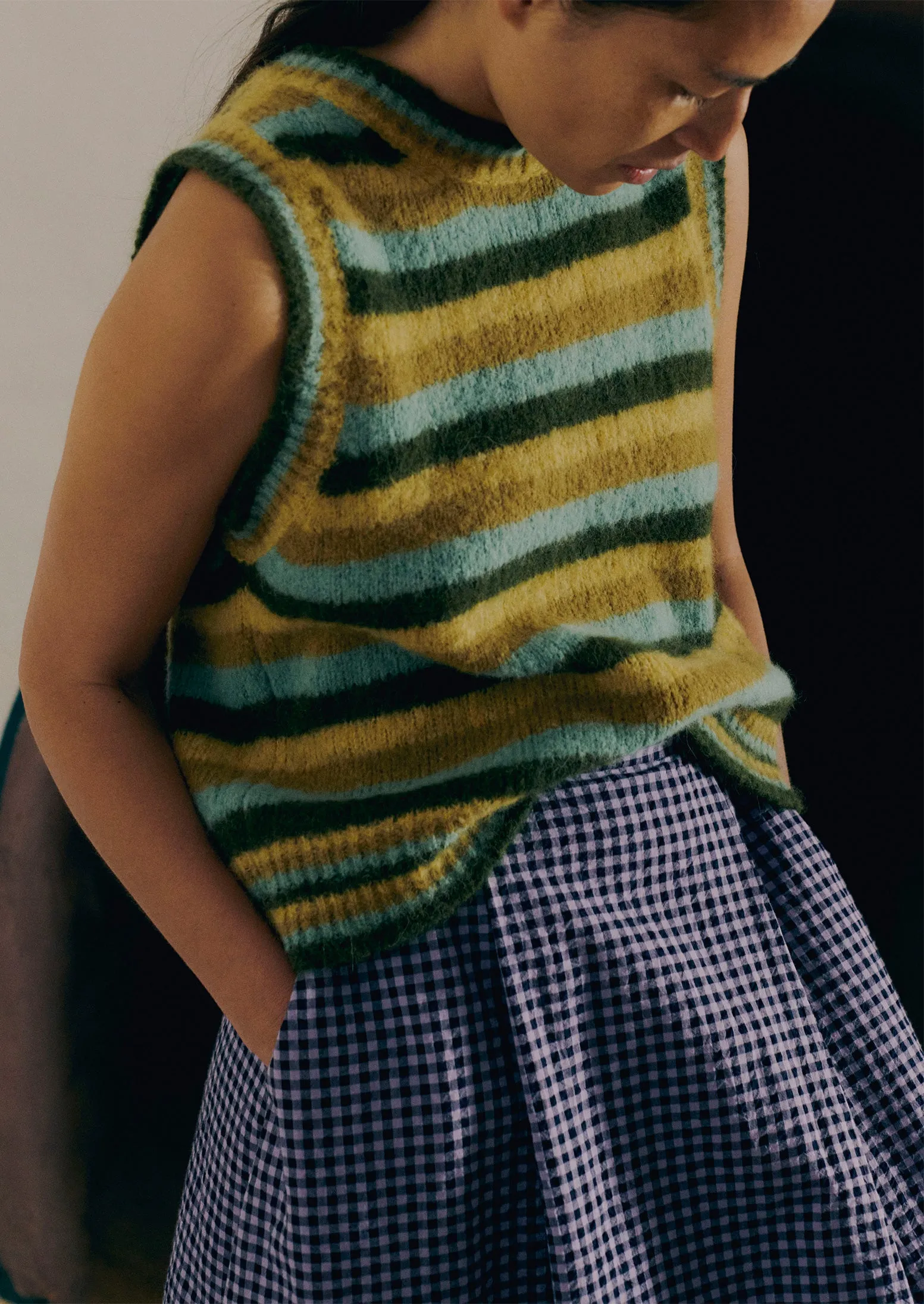 Olive Multi Striped Tank Top in Brushed Alpaca Blend