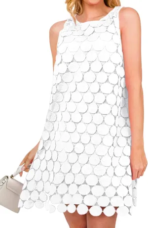 BTFBM Women Hollow Out Circle Embroidered Short Dresses Summer Casual Sleeveless Vacation Party Cocktail Tank Dress