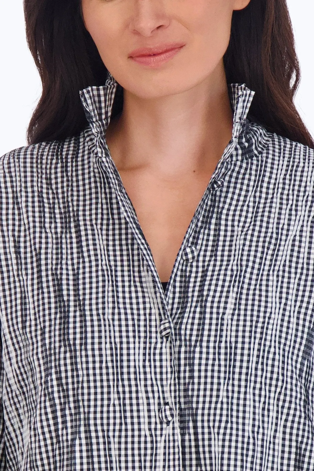 Carolina Womens Mini Gingham Crinkle Shirt Jacket - Stylish and Versatile Layering Piece