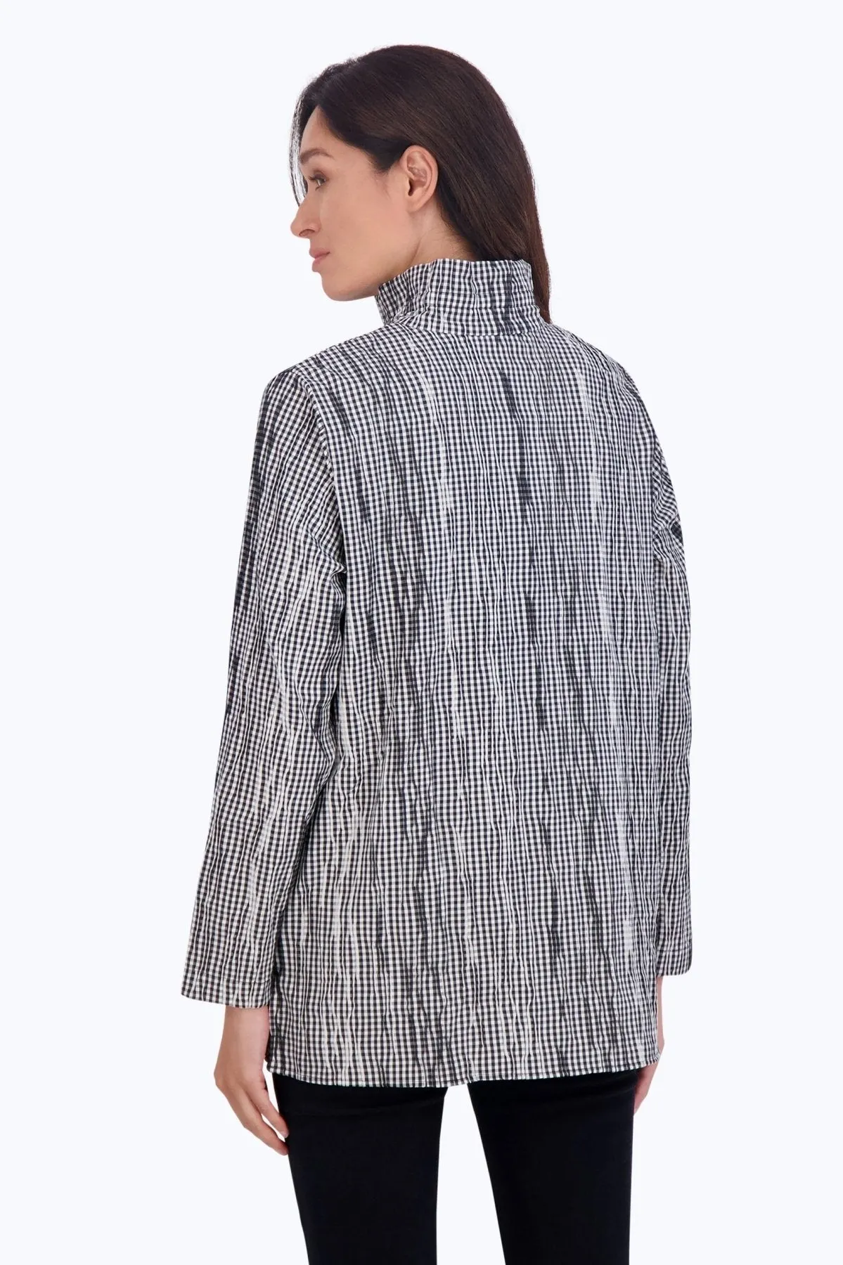Carolina Womens Mini Gingham Crinkle Shirt Jacket - Stylish and Versatile Layering Piece