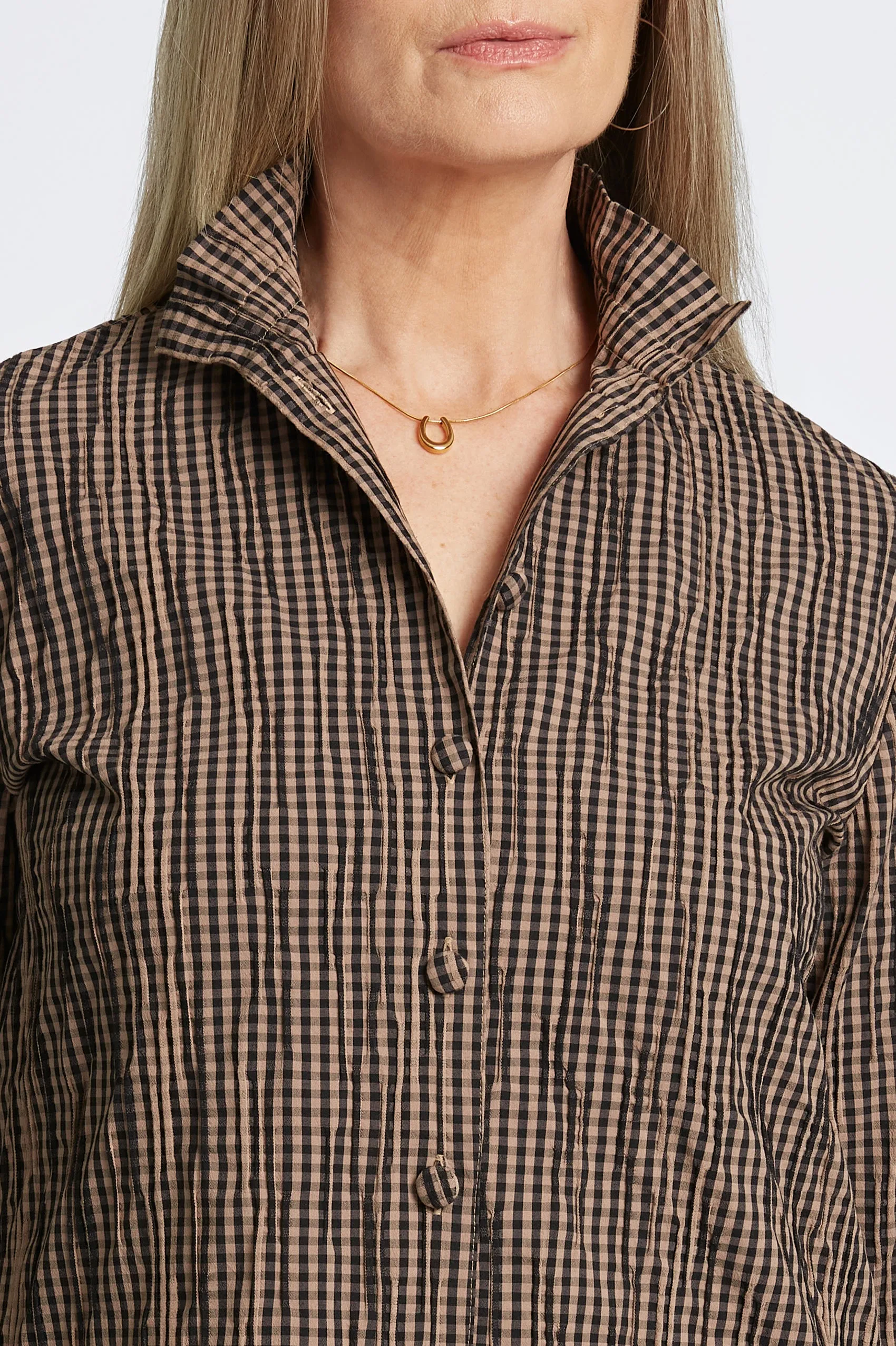 Carolina Womens Mini Gingham Crinkle Shirt Jacket - Stylish and Versatile Layering Piece