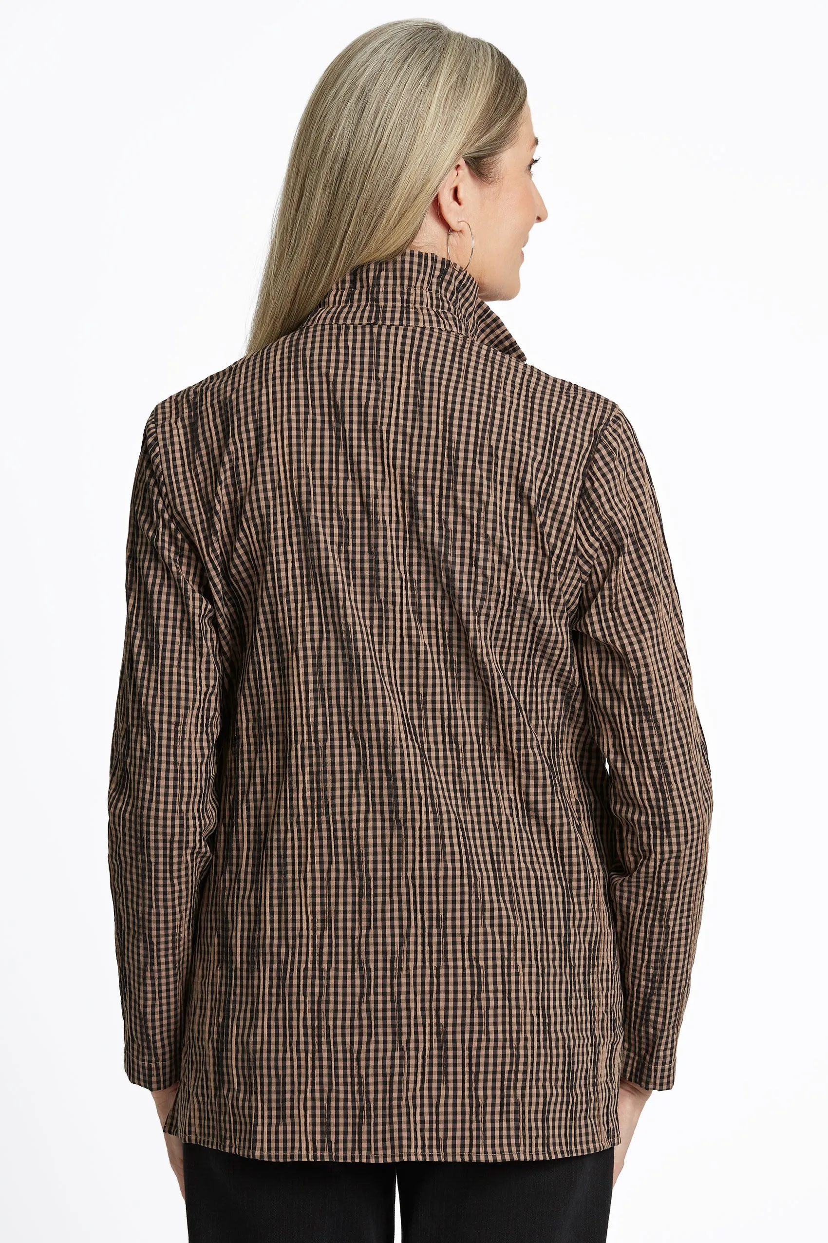 Carolina Womens Mini Gingham Crinkle Shirt Jacket - Stylish and Versatile Layering Piece
