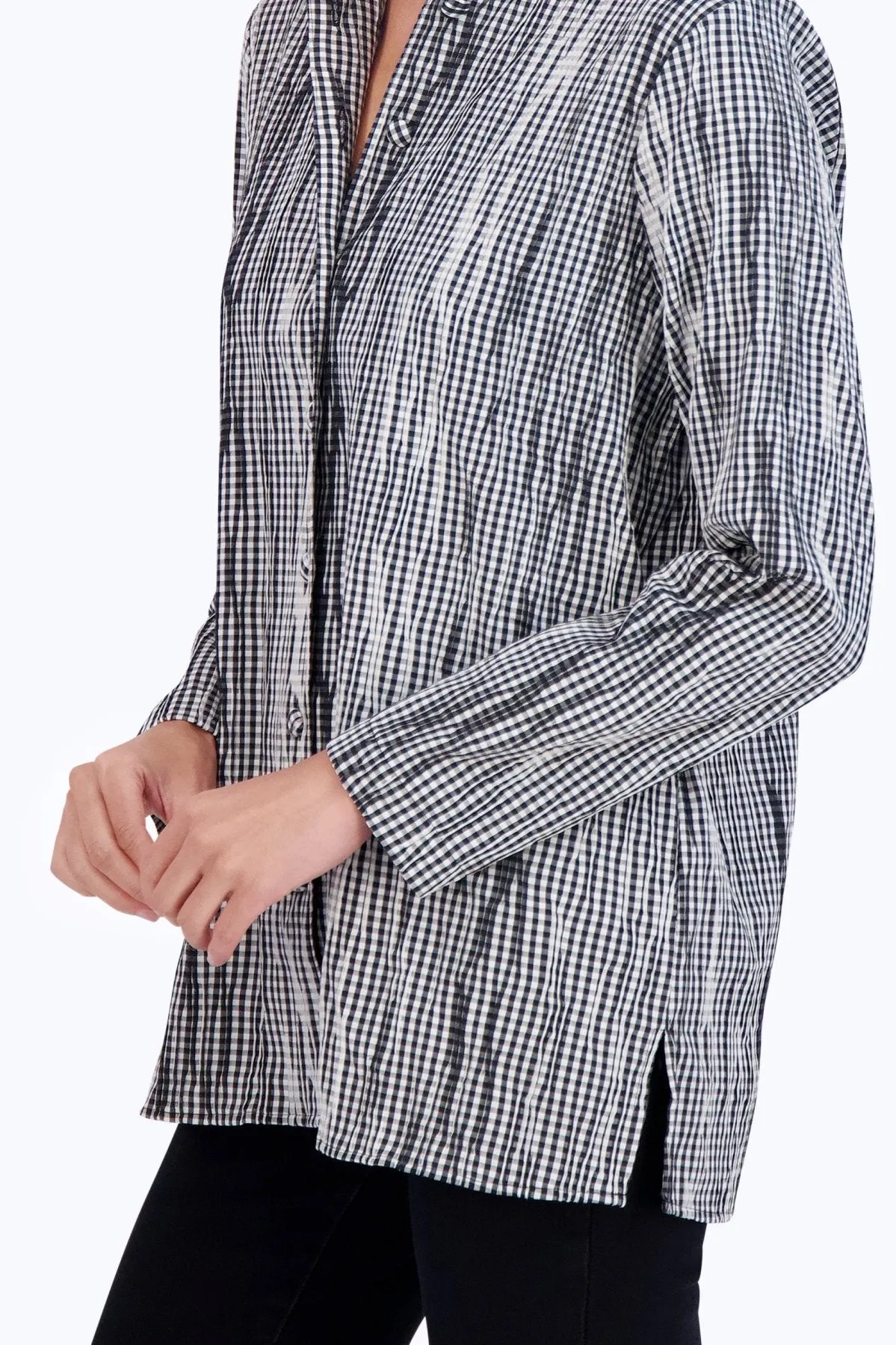 Carolina Womens Mini Gingham Crinkle Shirt Jacket - Stylish and Versatile Layering Piece