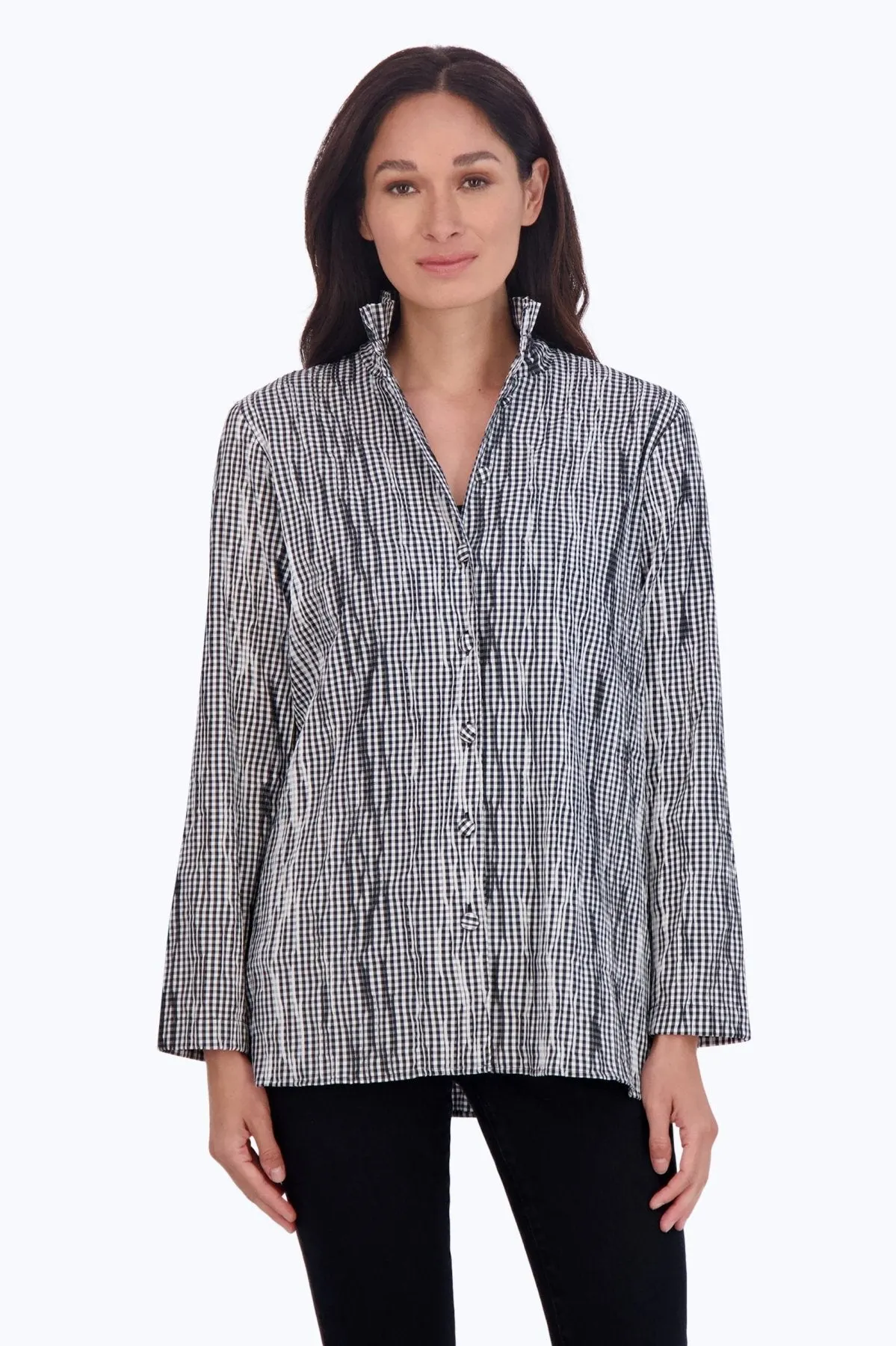 Carolina Womens Mini Gingham Crinkle Shirt Jacket - Stylish and Versatile Layering Piece