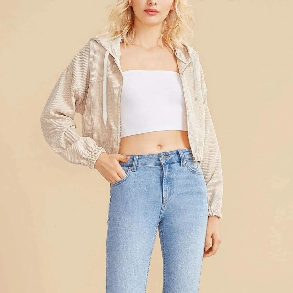 Casual Cropped Hoodies for Women Cute Crop Top Y2K Long Sleeve Sweatshirts Breathable Drawstring Teen Girls Clothes