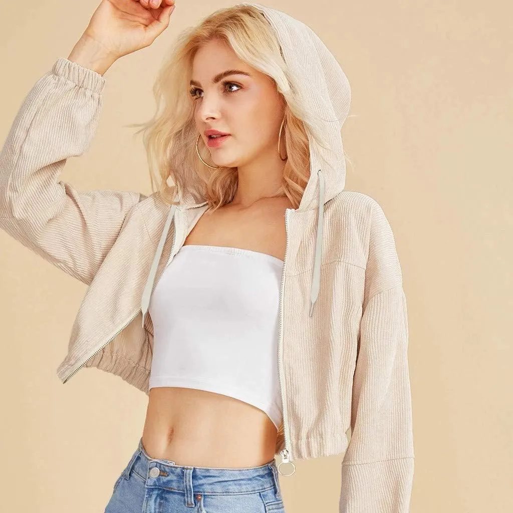 Casual Cropped Hoodies for Women Cute Crop Top Y2K Long Sleeve Sweatshirts Breathable Drawstring Teen Girls Clothes