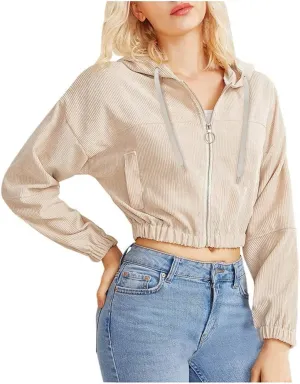 Casual Cropped Hoodies for Women Cute Crop Top Y2K Long Sleeve Sweatshirts Breathable Drawstring Teen Girls Clothes