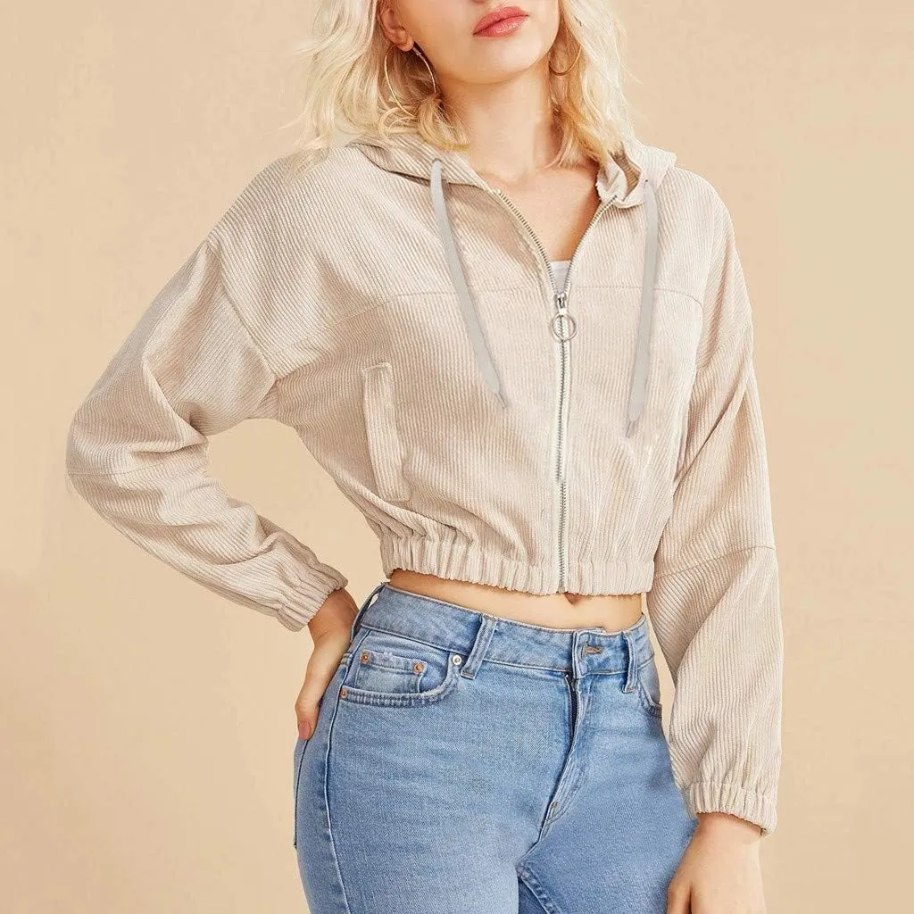 Casual Cropped Hoodies for Women Cute Crop Top Y2K Long Sleeve Sweatshirts Breathable Drawstring Teen Girls Clothes