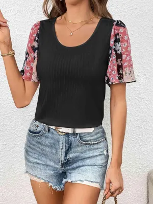 Casually Feminine Floral Short Sleeve Scoop Neck Tee