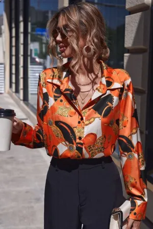 CHAIN BLOCK ORANGE SATN SHIRT