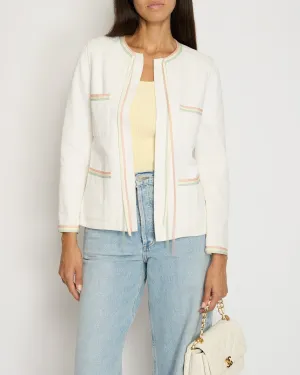 Chanel 04/c White Round Neck Jacket With Pastel Trim Detail Fr 36 (uk 8)