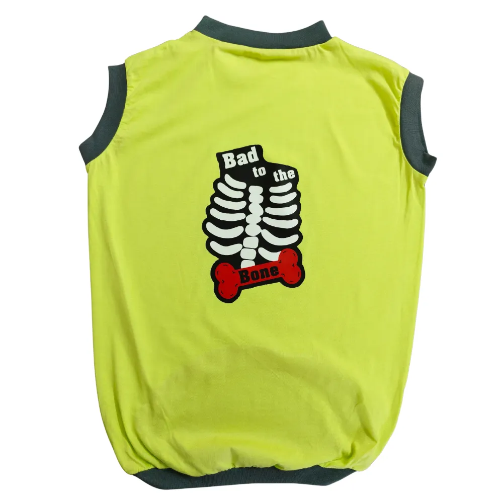 Cheeku Bad to The Bone Graphic Cotton T Shirt For Dogs and Cats (Sharp Green)