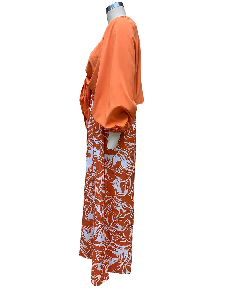 Chic Autumn Vibes Printed V-Neck Long Sleeve Two-Piece Dress