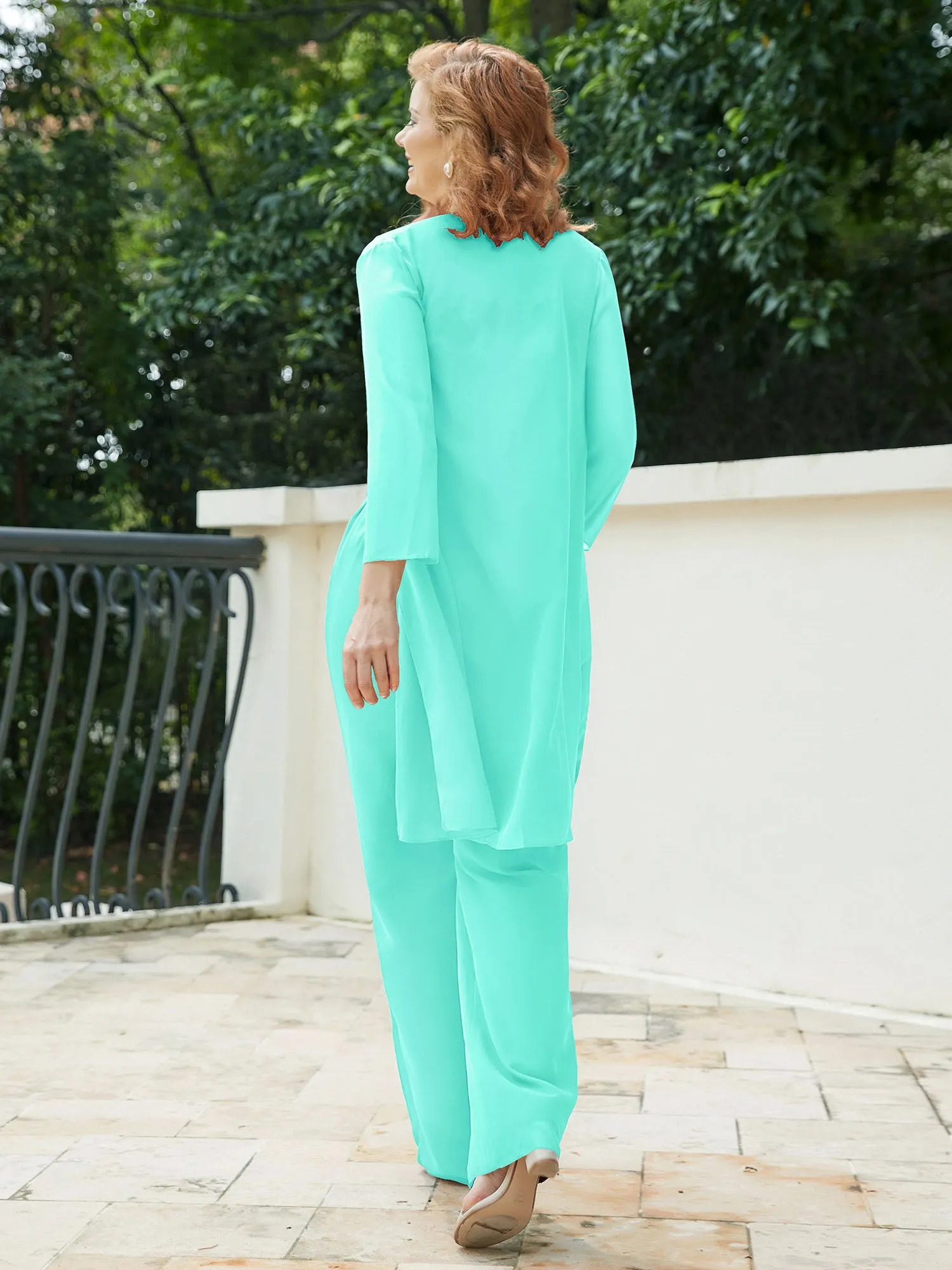 Chic Lace Top Pant Suit with Jacket Spa