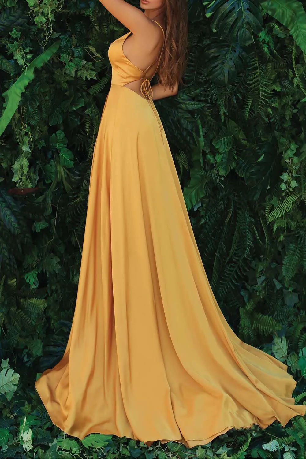 Chic Split Front Spaghetti Strapes Aline Satin Prom Dress