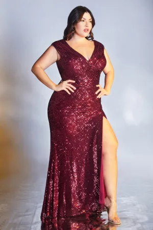 CINDERELLA DIVINE CH198C Plus Size Fitted Sequin Cap Dress