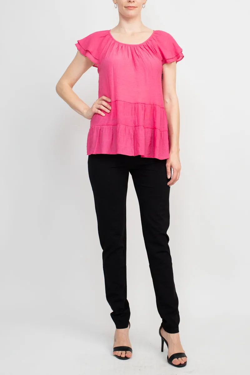 Counterparts Crew Neck Cap Sleeve Ruched Rayon Top