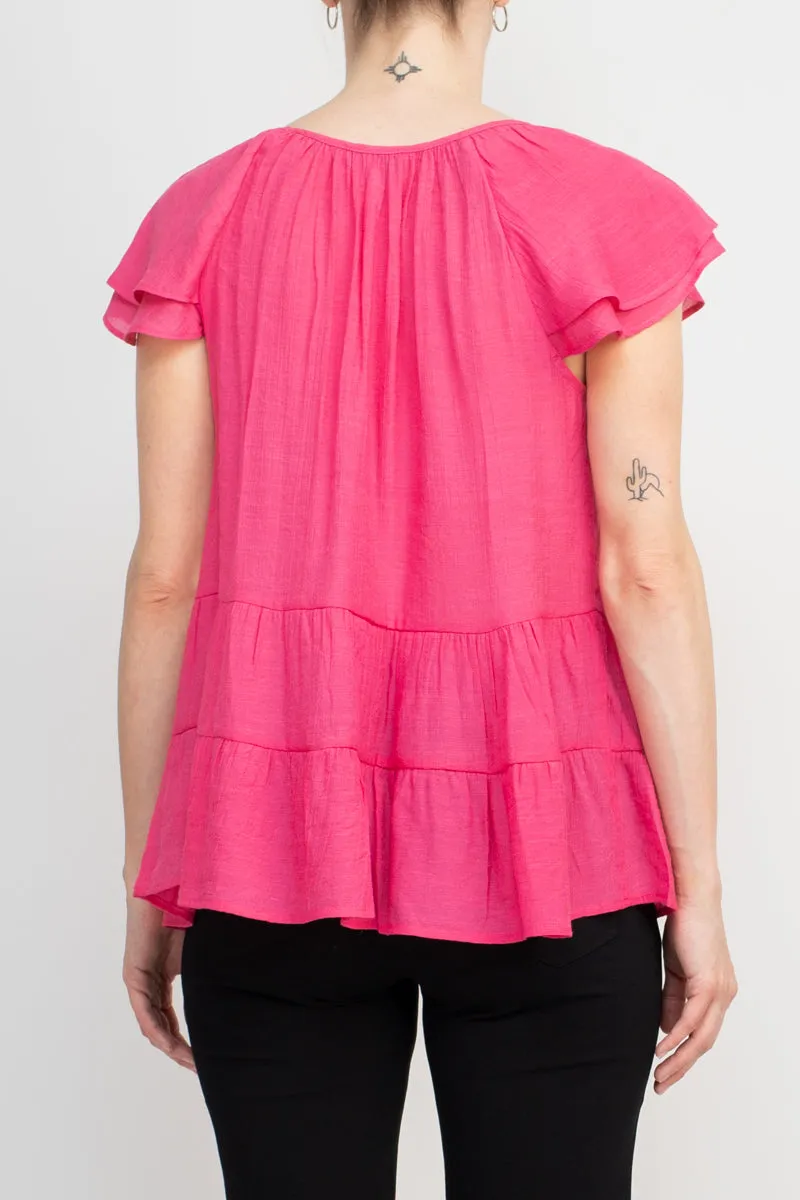 Counterparts Crew Neck Cap Sleeve Ruched Rayon Top